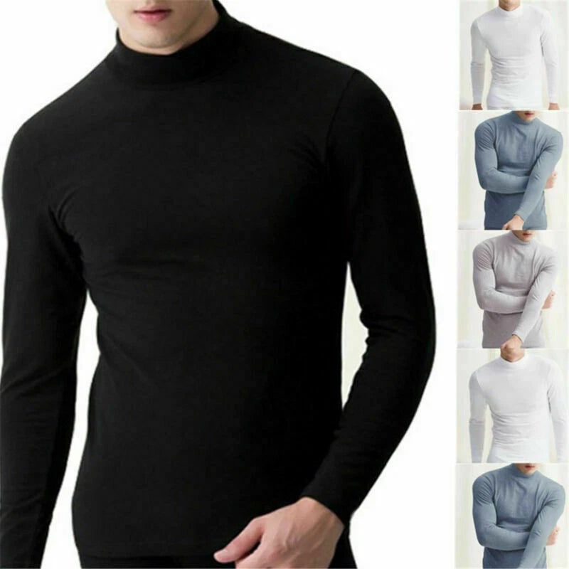 Fashion Mens Warm Long Sleeve T-shirt Jumper Undershirt Casual High Neck Tee Top
