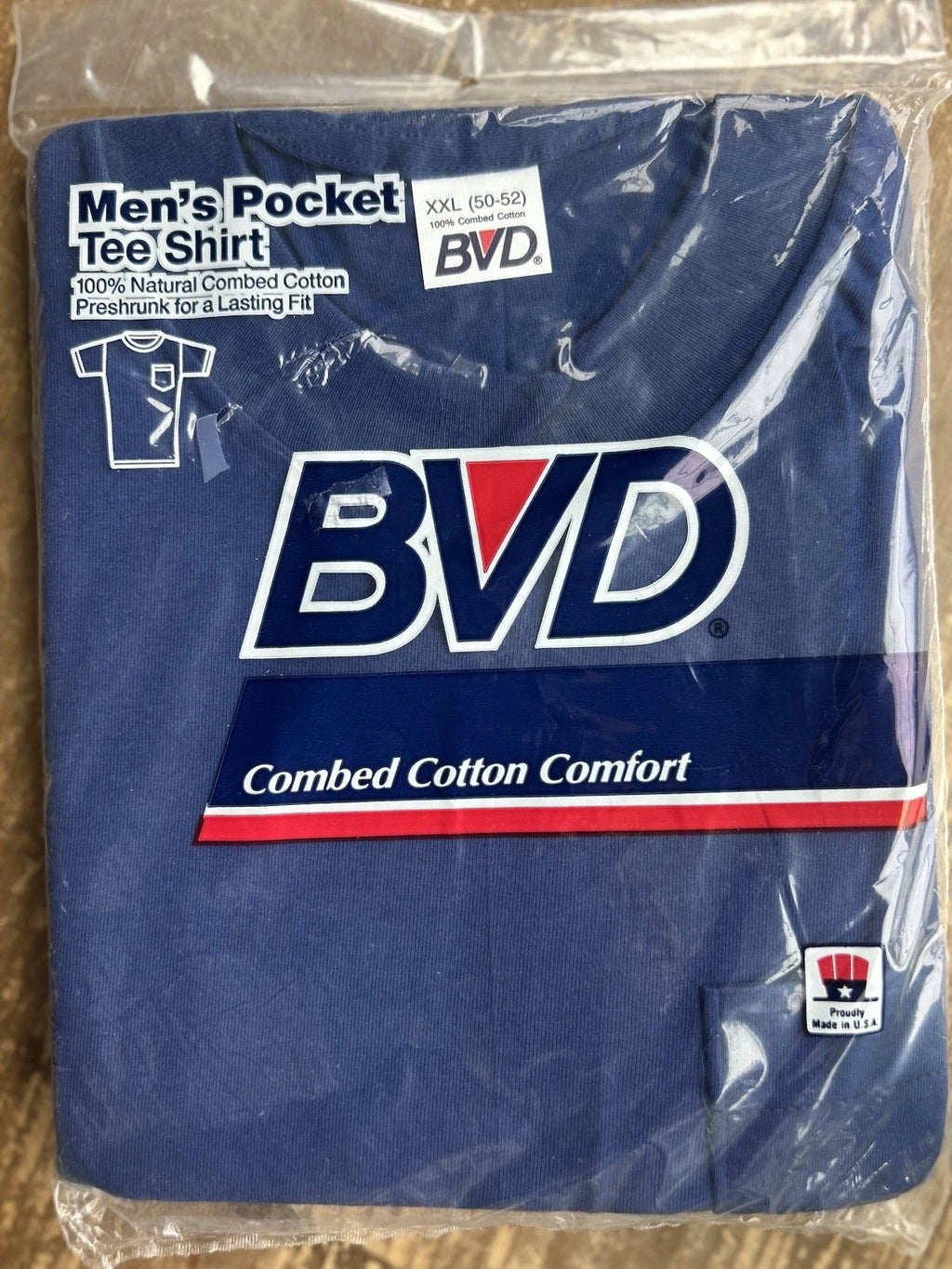 NOS Vintage 90s BVD Preshrunk Combed Cotton Blue Pocket T Shirt Men 2XL USA