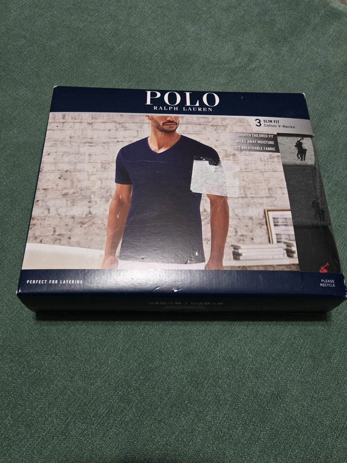 3 Pack Ralph Lauren  Polo Slim Fit Cotton Crewneck T-Shirt  Mens SMALL Gray