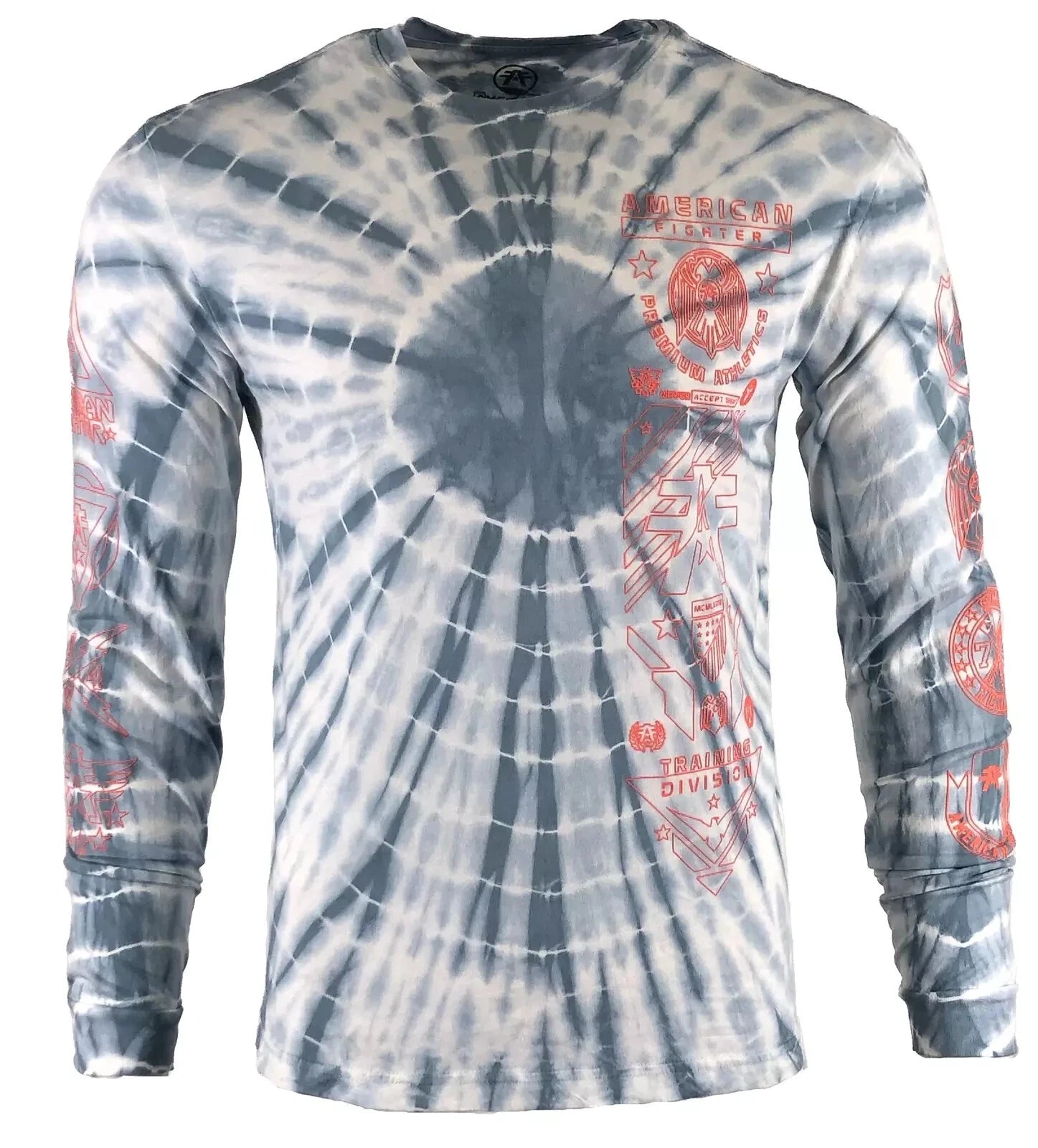 New Men's American Fighter Premium Long Sleeve Retro Tie Dye Blue T-Shirt Tee