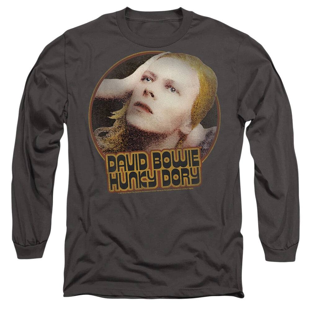 David Bowie Hunky Dory Circle Mens Long Sleeve T-Shirt-Charcoal