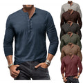Men's Cotton Henley Shirt Retro Long Sleeve T-shirt Button Wash V-neck Tops