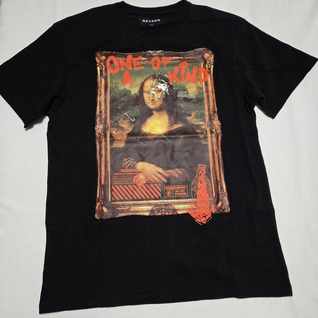 Reason "One of a Kind" Graphic Black Tee Mona Lisa Print Short Sleeve sz L