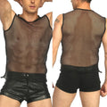 Stylish See Through Slim Fit Mesh Fishnet Tank Top Sport Shirt for Men Black