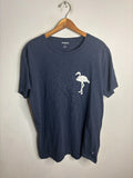 Bonobos T-Shirt Crew Neck Slim Fit Cotton Embroidered Flamingo Mens L Blue 4585