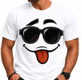 Funny Emoji Face T-Shirt Mens White Graphic Tee Sunglasses Tongue Out