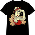 Pin Up Girl T Shirt Retro Rockabilly Tattoo Graphic Tee Vintage Casual Top