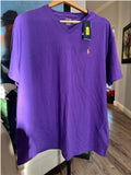 NWT POLO Ralph Lauren Purple V-Neck S/S Jersey T Shirt Orange Pony Logo Mens XL