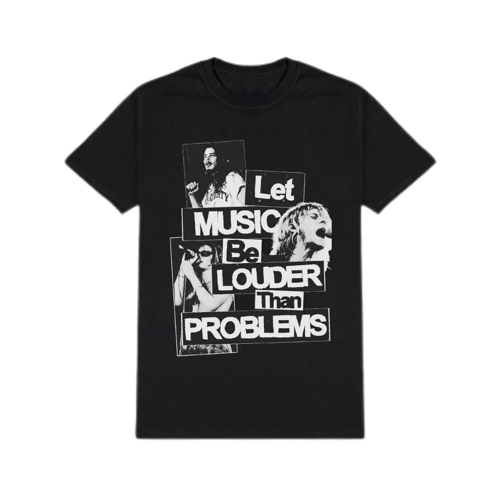 Let Music Be Louder Than Problems Black Graphic Regular Fit Unisex T Shirt