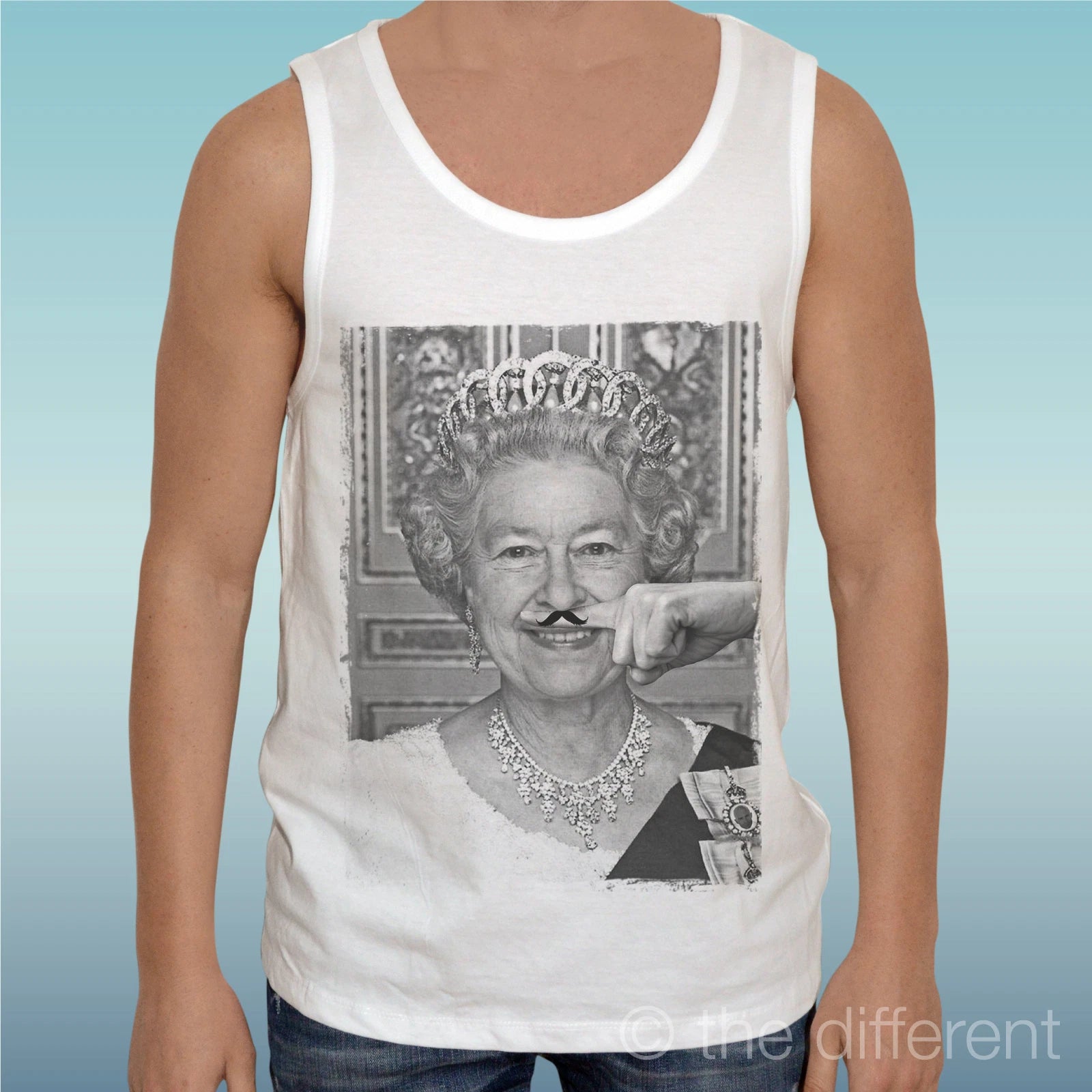 Canotta T-Shirt " regina Elisabetta Finger Mustache Funny Mustache " Gift Idea