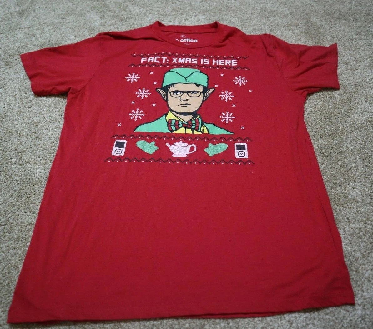 Ripple Junction The Office Dwight Fact: Xmas is Here Red Graphic Shirt Size L