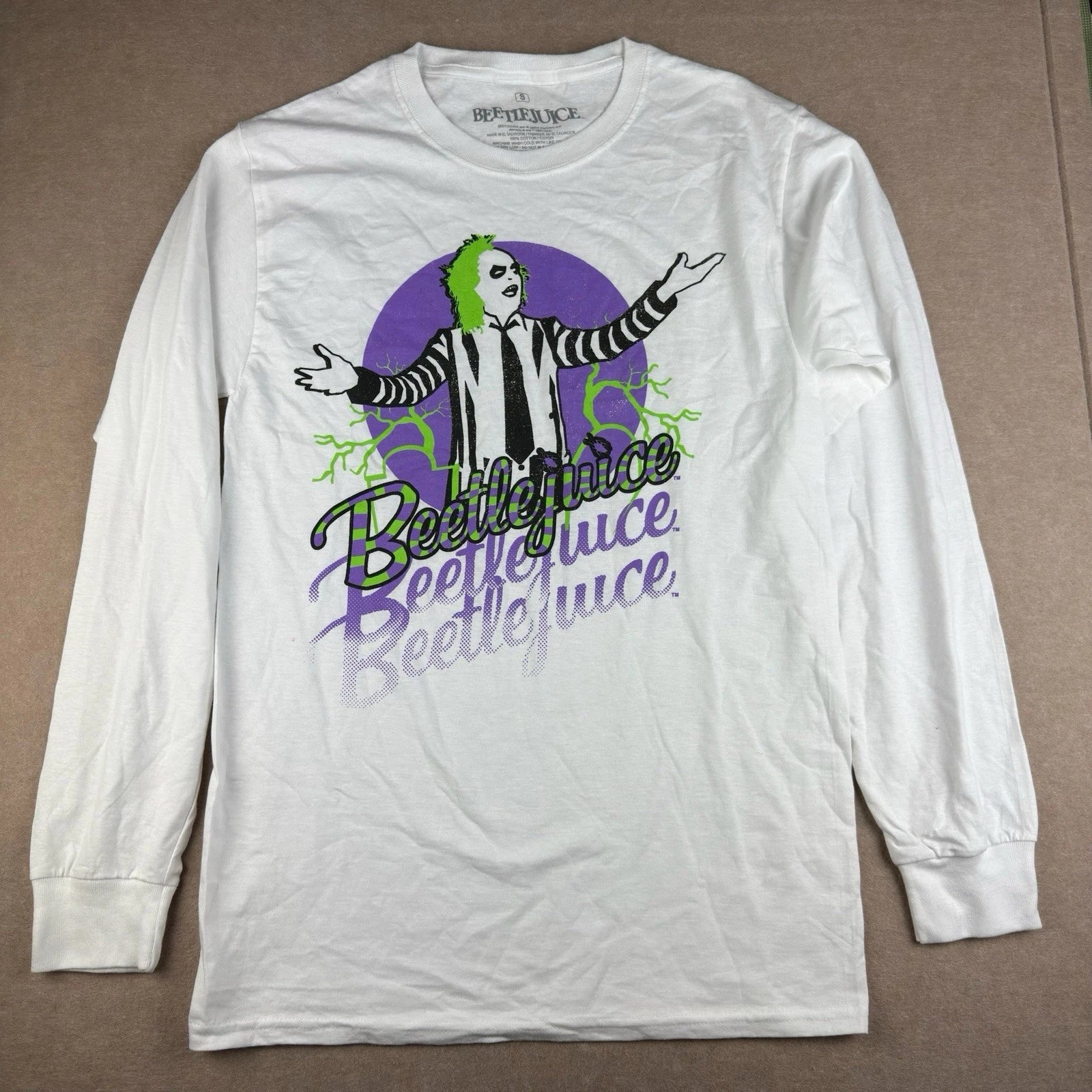 Beetlejuice Long Sleeve Shirt Adult Small White Striped Suit Horror Movie Tee