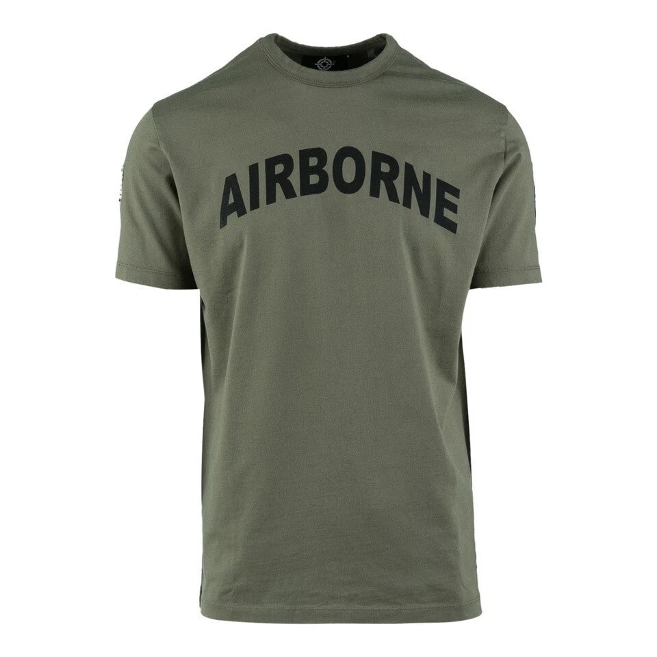 Military Themed US 101st Airborne T-Shirt with Patches - Olive Drab- All Sizes
