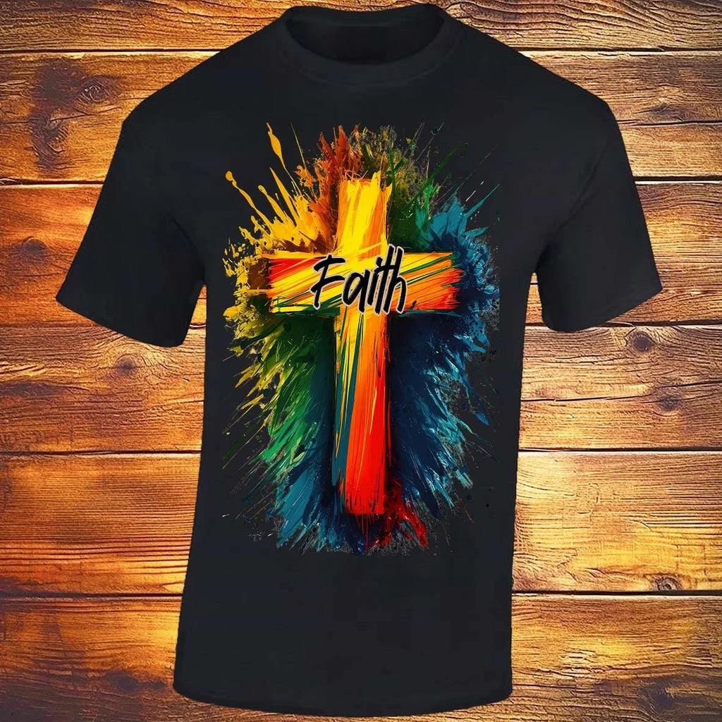 Faith Cross Painted, Black T-shirt, God Jesus Religious Joyful Christian Gift