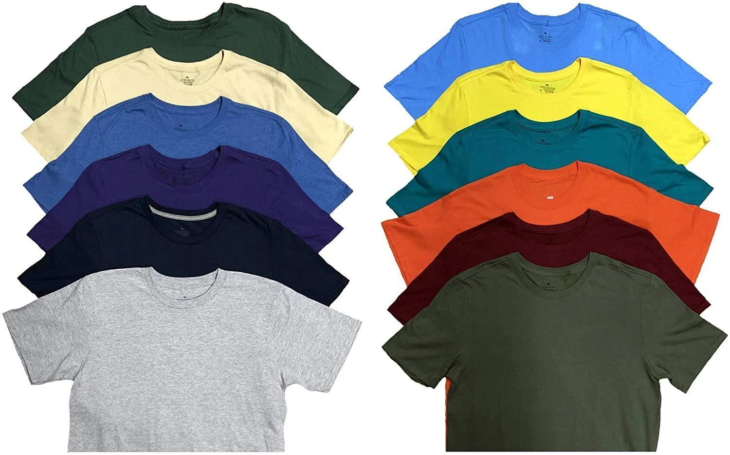 SOCKS'NBULK 12 Pairs Mens Cotton Crew Neck Short Sleeve T-Shirts Mix Colors