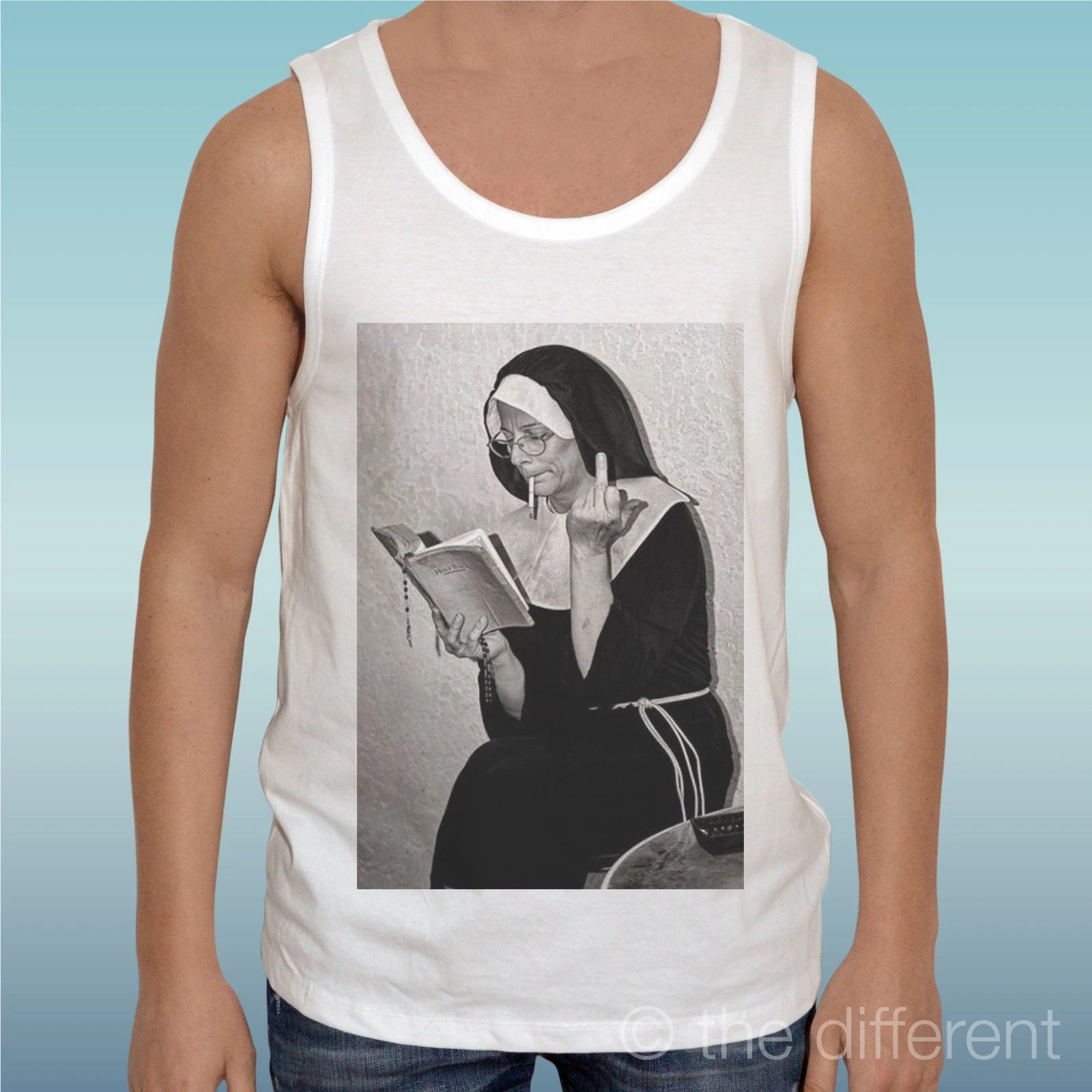 Canotta T-Shirt " Nun Finger Fu K Smoke Funny Nun " Gift Idea Road To Happiness