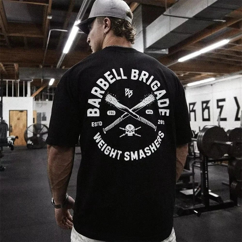 Men's O-Neck  Short Sleeved Printed Oversized Cotton T-Shirt Fitness Streetwear