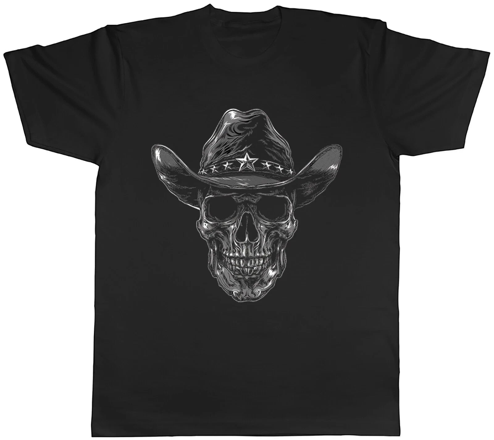 Skull Cowboy Mens T-Shirt Wild West Sherrif Tee Gift