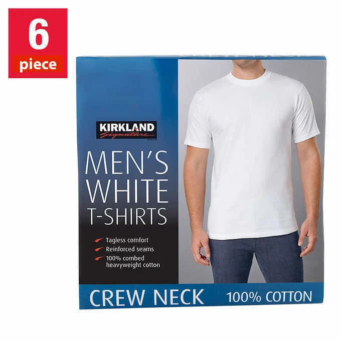 6 Piece Men's Man Crew Neck White Tee T Shirt Crewneck Half Sleeve Round