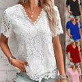 Womens V-Neck Lace T-Shirt Tops Ladies Short Sleeve Summer Casual Blouse Shirt