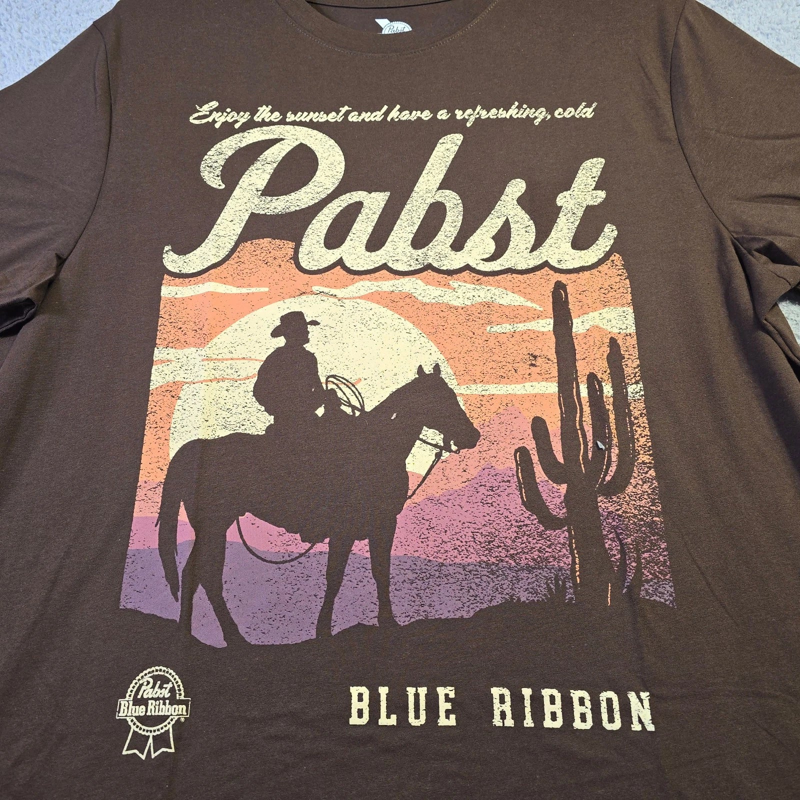 PBR Pabst Blue Ribbon Shirt Mens XL Green Brown Casual Cowboy Rodeo Horse NWT