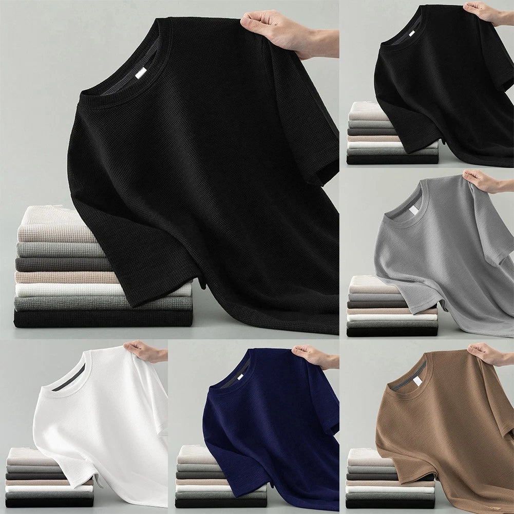 Stylish Mens Short Sleeve Pullover T Shirt in Comfortable Waffle Fabric