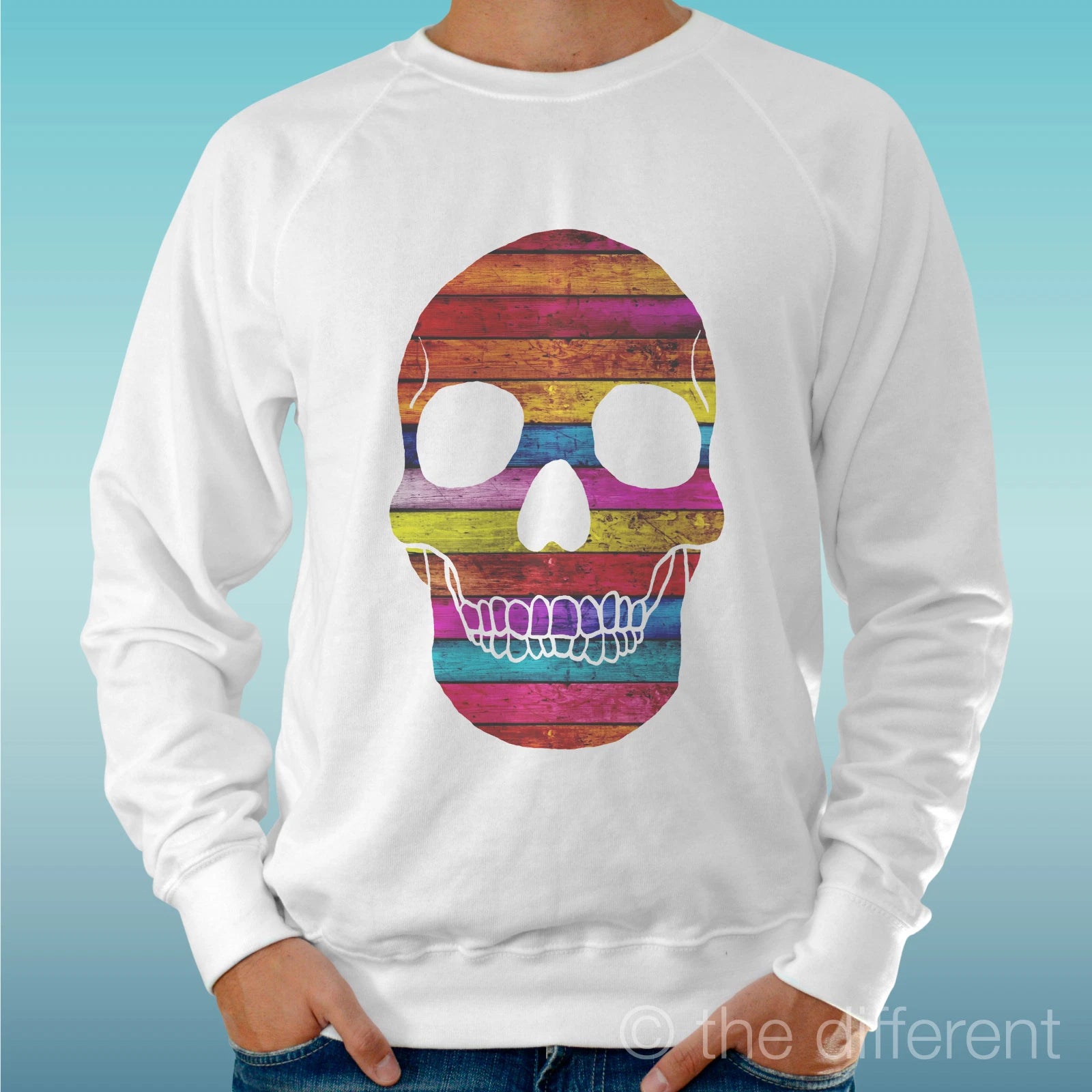 Felpa Man Light Sweater White " Skull Rainbow " Road To Happiness