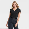 Women's Shrunken V-Neck T-Shirt Universal Thread Black L *SEE DEAL!!!*