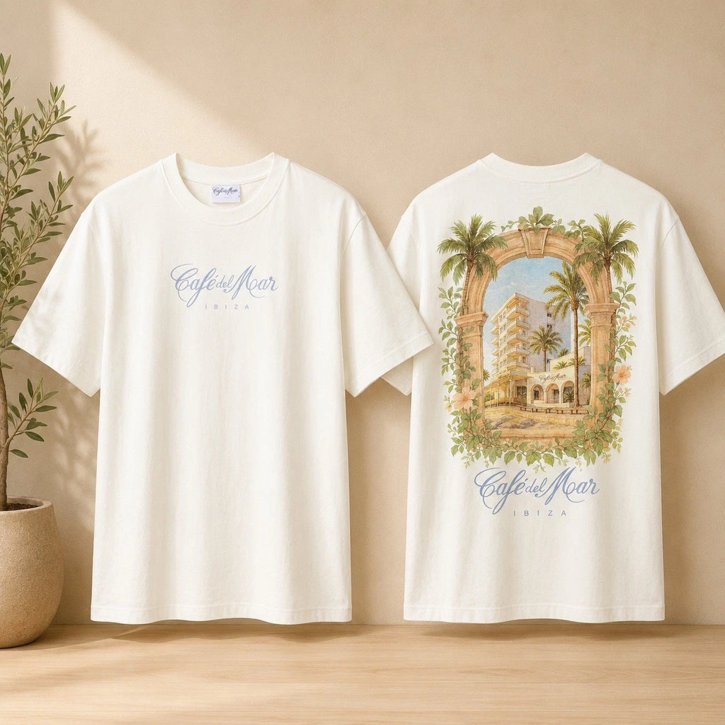 Mens Ecru Cafe Del Mar Ibiza Graphic Print T-Shirt Cotton XS-XXL BNWT Primark