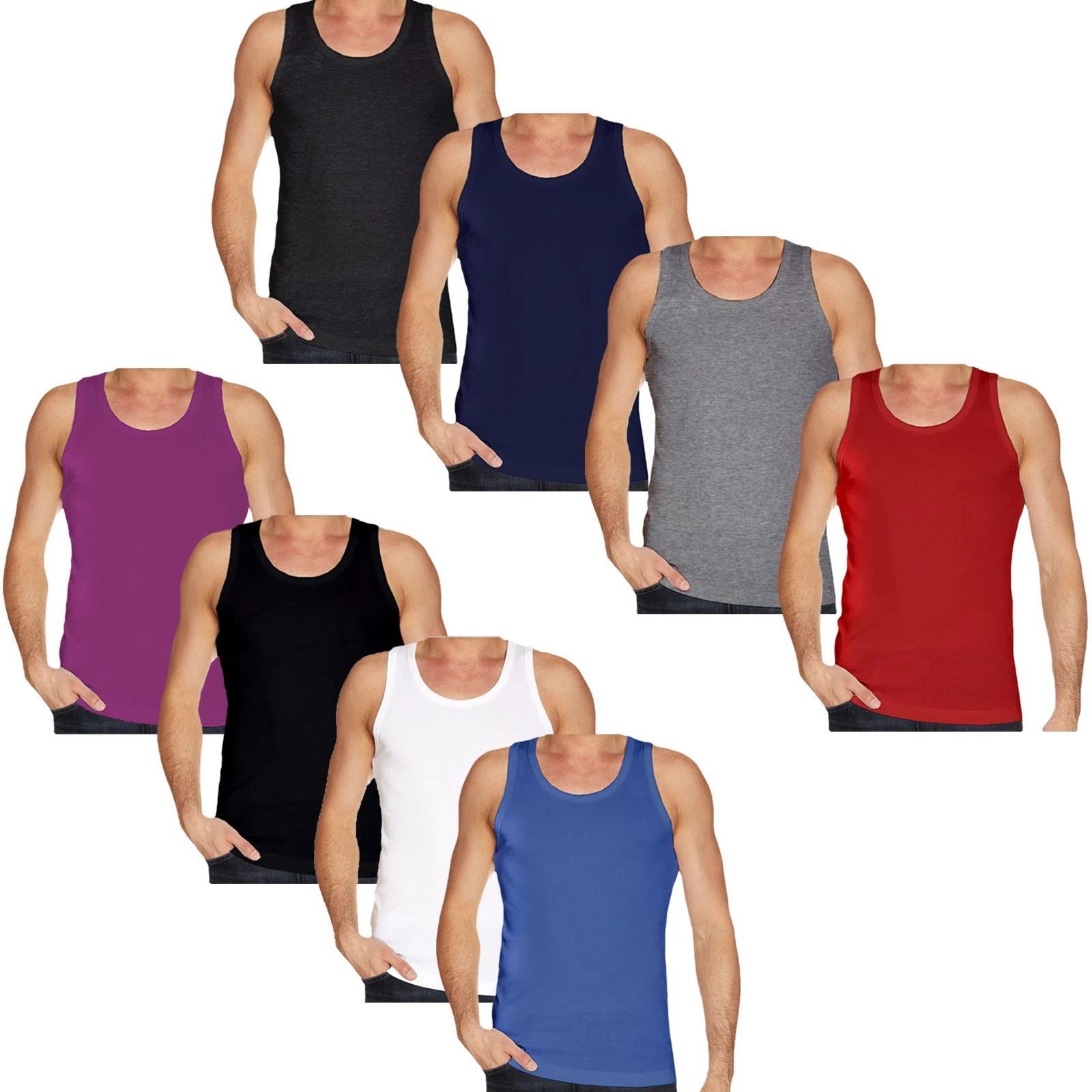 2 Pack Mens Plain Vest Cotton Sports Fitness Summer T-Shirt Tank Gym Top