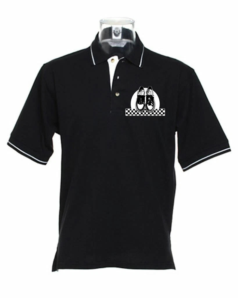 Ska Dancing Shoes Men's Tipped Polo T-Shirt - Reggae Specials Madness 2 Tone Mod