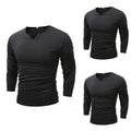 Mens V Neck T Shirts Basic Tee Long Sleeve Muscle Slim Fit Sport Gym Casual Tops
