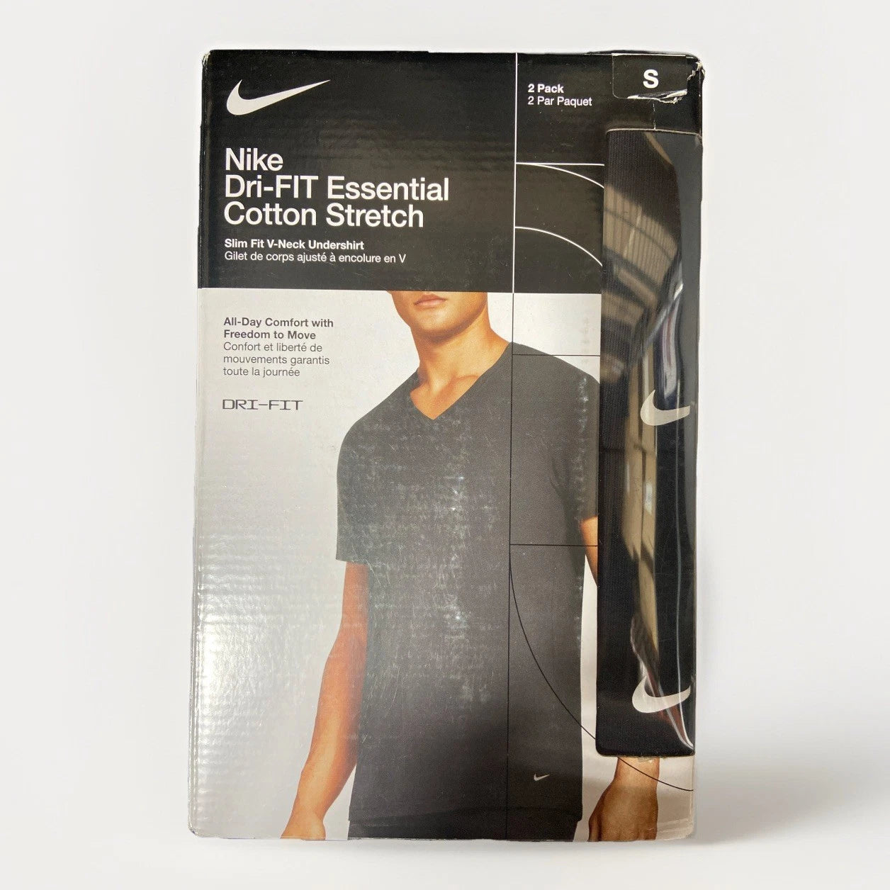 Nike Essential Cotton Stretch Slim Fit V-Neck 2 Pack Size S