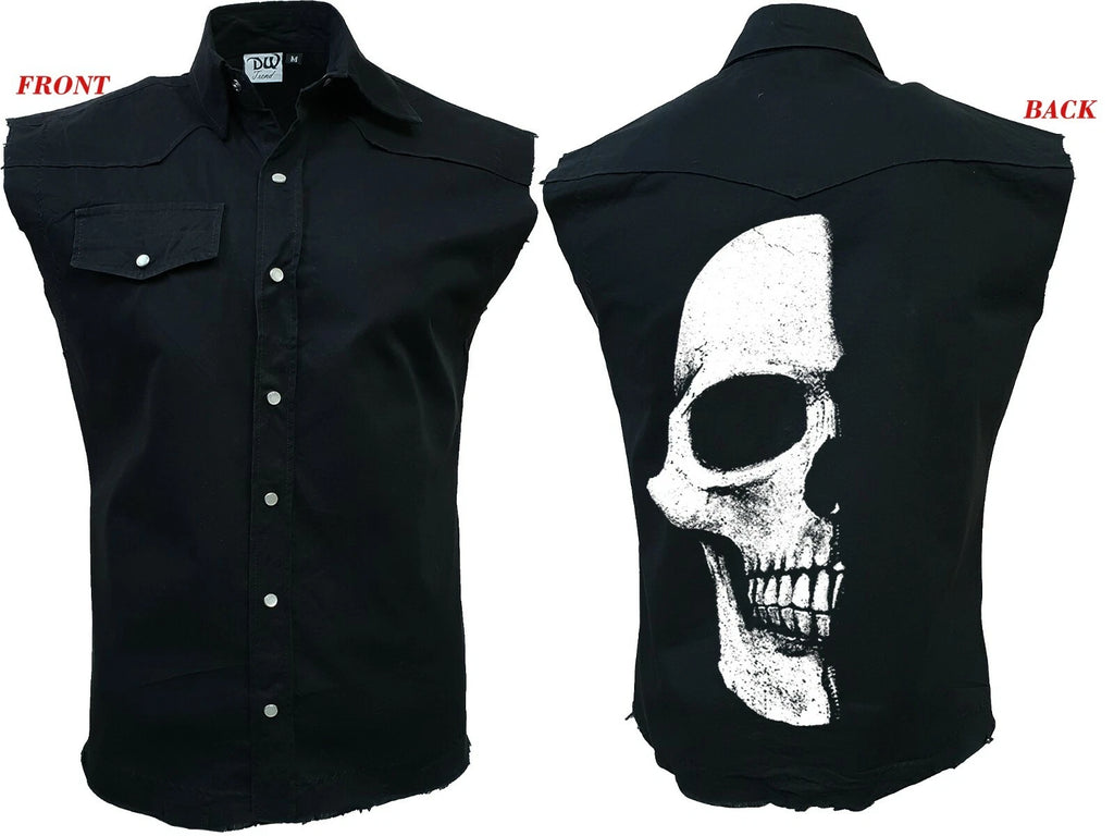 Half Skull/Worker/Shadow/Skeleton/Biker/Tribal/Tattoo/Work Shirt/Sleeveless/Top