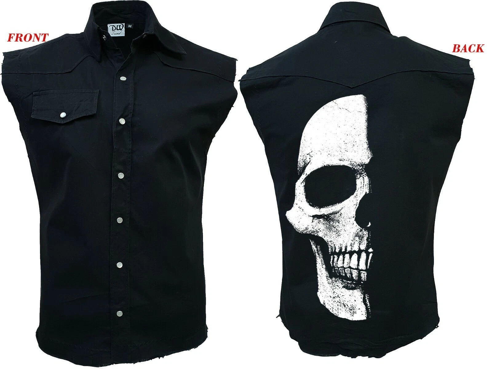 Half Skull/Worker/Shadow/Skeleton/Biker/Tribal/Tattoo/Work Shirt/Sleeveless/Top