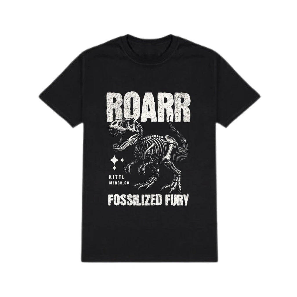 Fossilized Fury T-Shirt  Retro Dinosaur Skeleton Graphic Tee T-Rex Grunge Top
