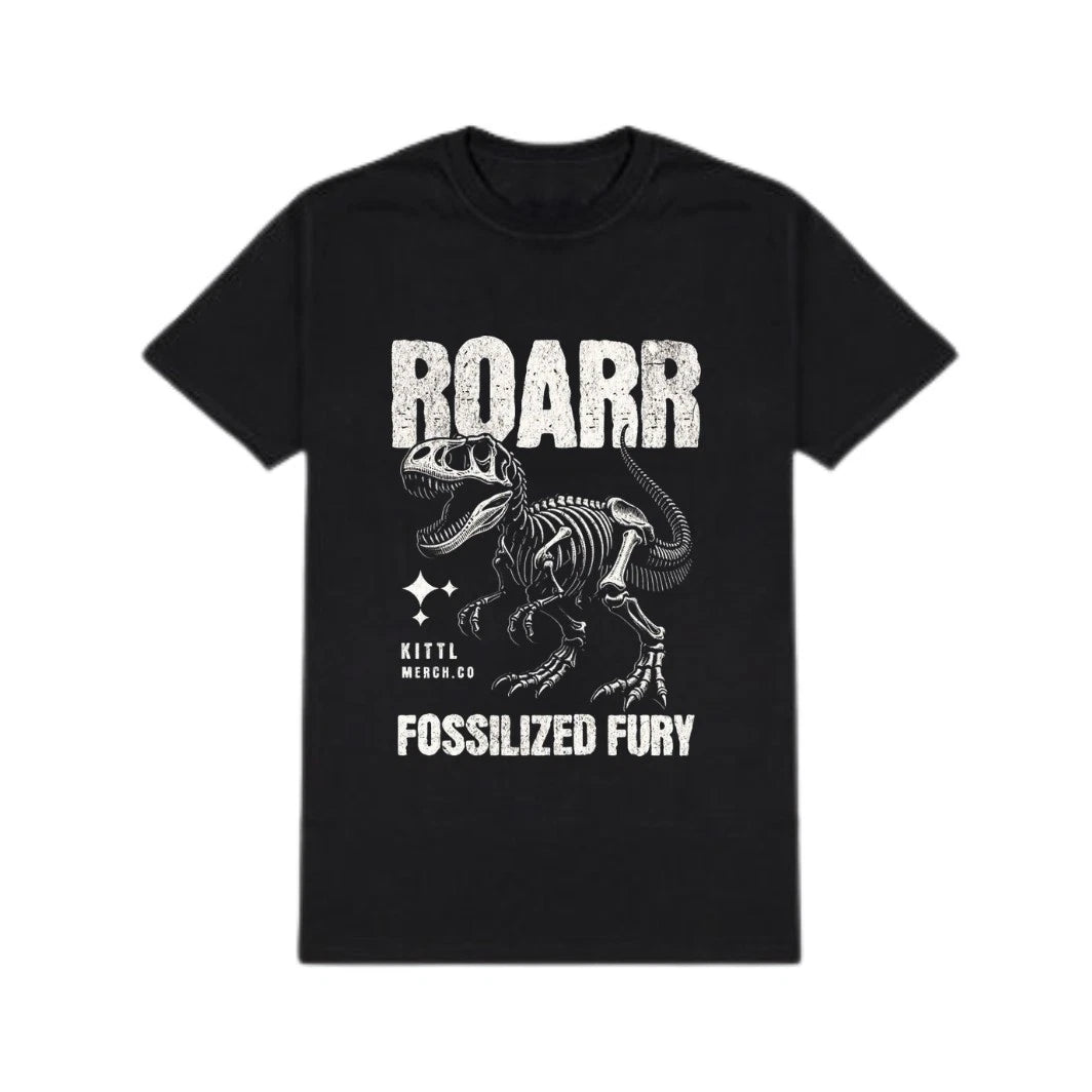 Fossilized Fury T-Shirt  Retro Dinosaur Skeleton Graphic Tee T-Rex Grunge Top