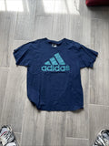 Adidas T-Shirt Navy Blue Neon Yellow Logo Print Made In USA