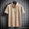 Men Plaid T-Shirt Slim Fit Printed Check Short Sleeve Business Casual Workwear