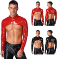 Mens Patent Leather Long Sleeve Tank Top Zipper Half Shrug Muscle Nightclub Tops