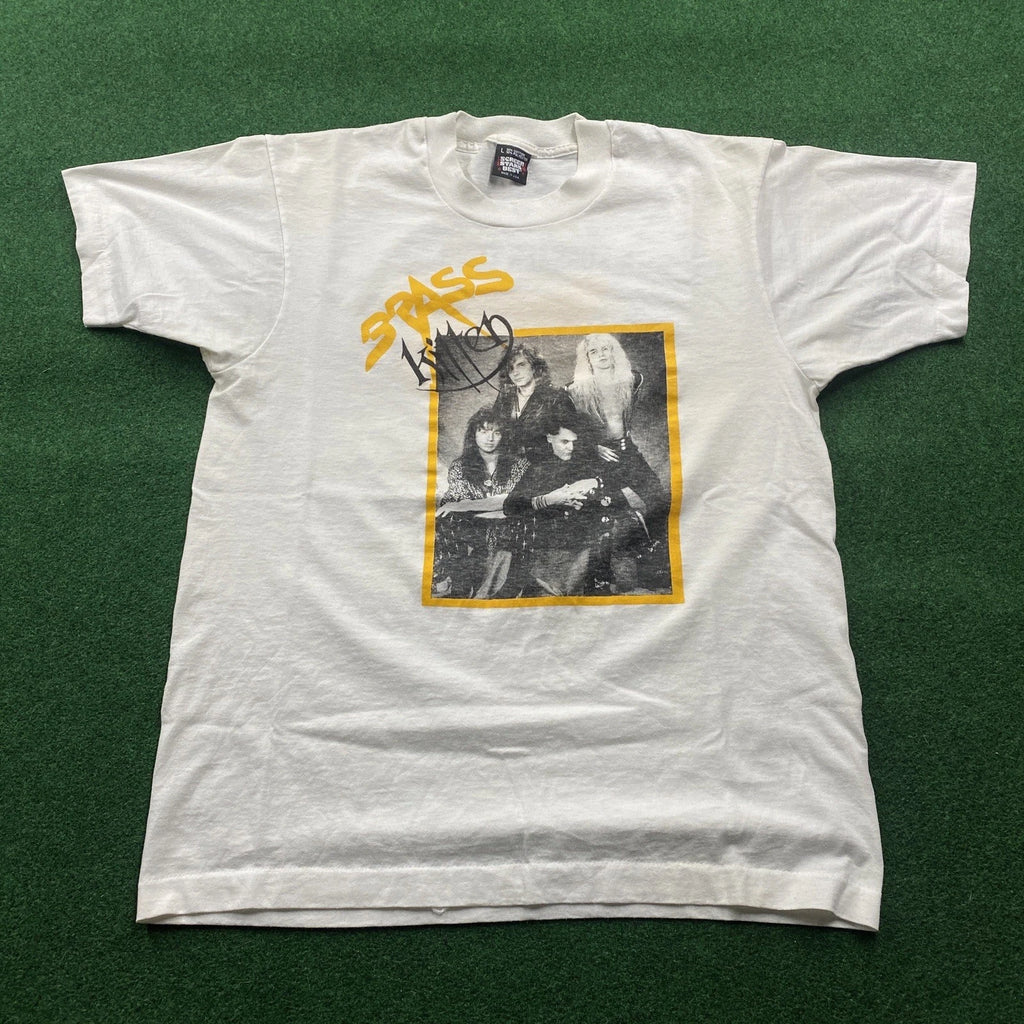 Vintage Brass Kitten Shirt Mens L White 90S Glam Band Music Tour Tee USA 1990