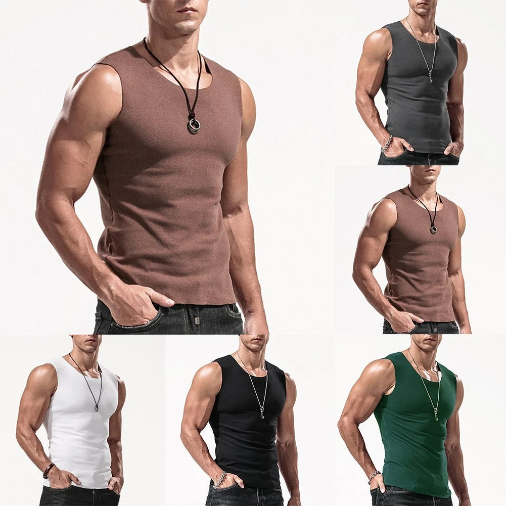 Stylish Muscle Fit Men's Sleeveless Vest Top Round Neck Winter Warm Undershirt