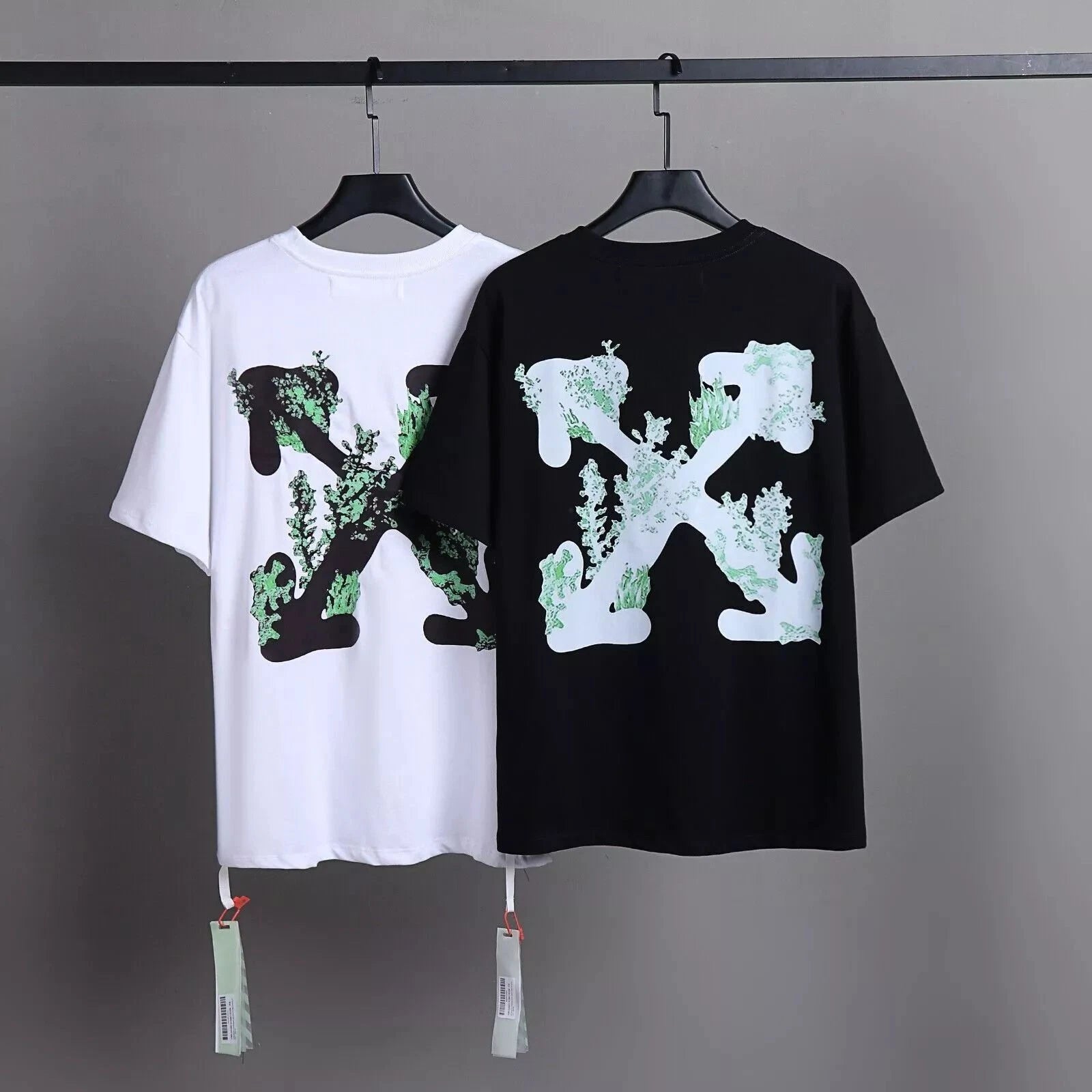 Hot new OFF Green Leaf WHITE Arrow Art T-shirt Round Neck Cotton Summer Casual