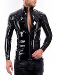 Latex tops men latex rubber T-shirts long sleeve front zip 0.4mm