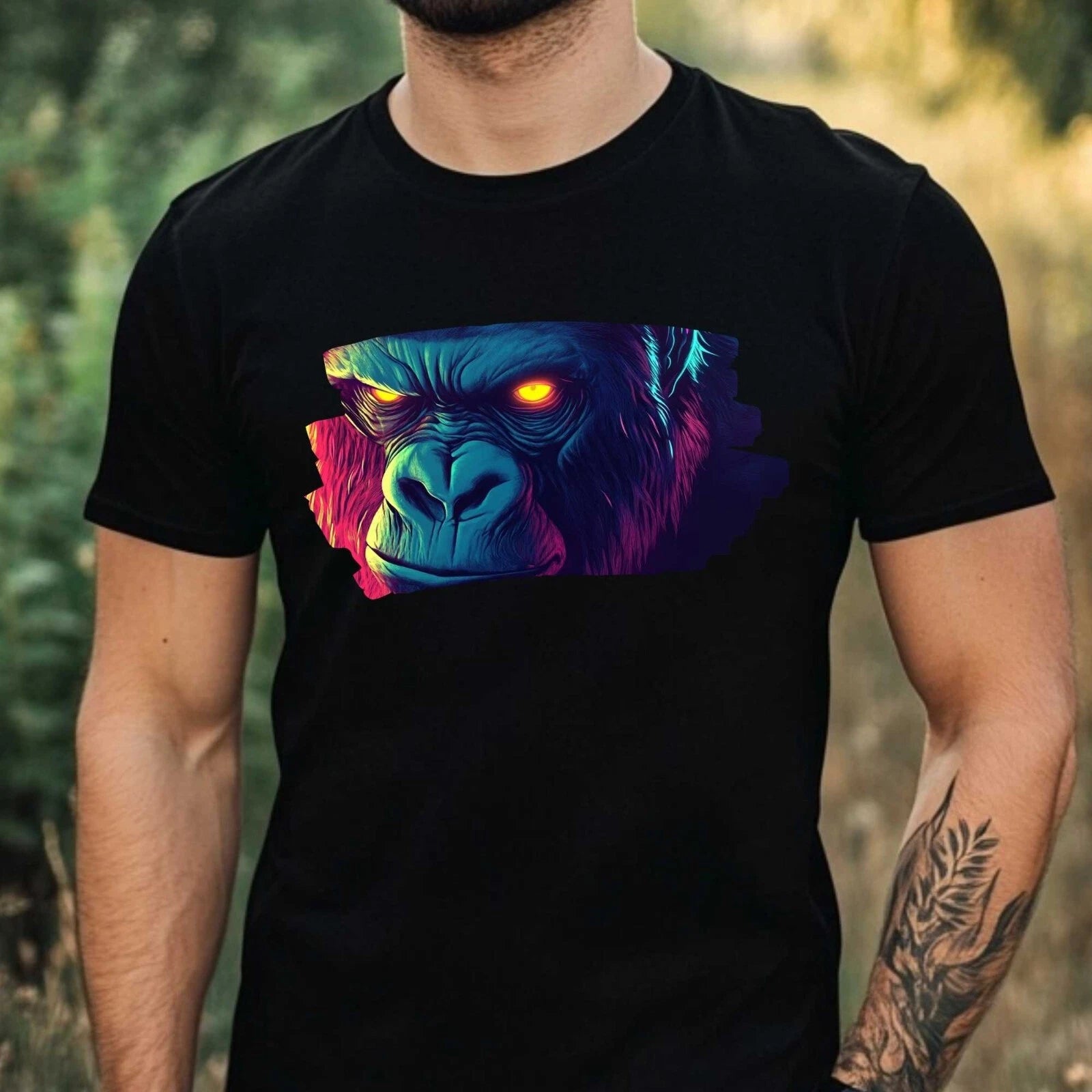 Mens Neon Gorilla Motif Cotton T-Shirt Size XS to 5XL