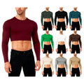 Mens Slim Fit Long Sleeve Crop Top Crew Neck Basic T-Shirt Club Dance Fitness