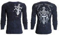 Archaic by Affliction Men's Thermal Shirt COUNTDOWN Wings Skull Biker Charcoal