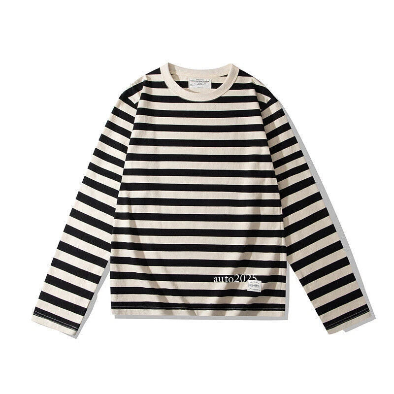 Men's Classic Sailor's Striped Long Sleeve Shirts Causal French Naval Tee Shirts