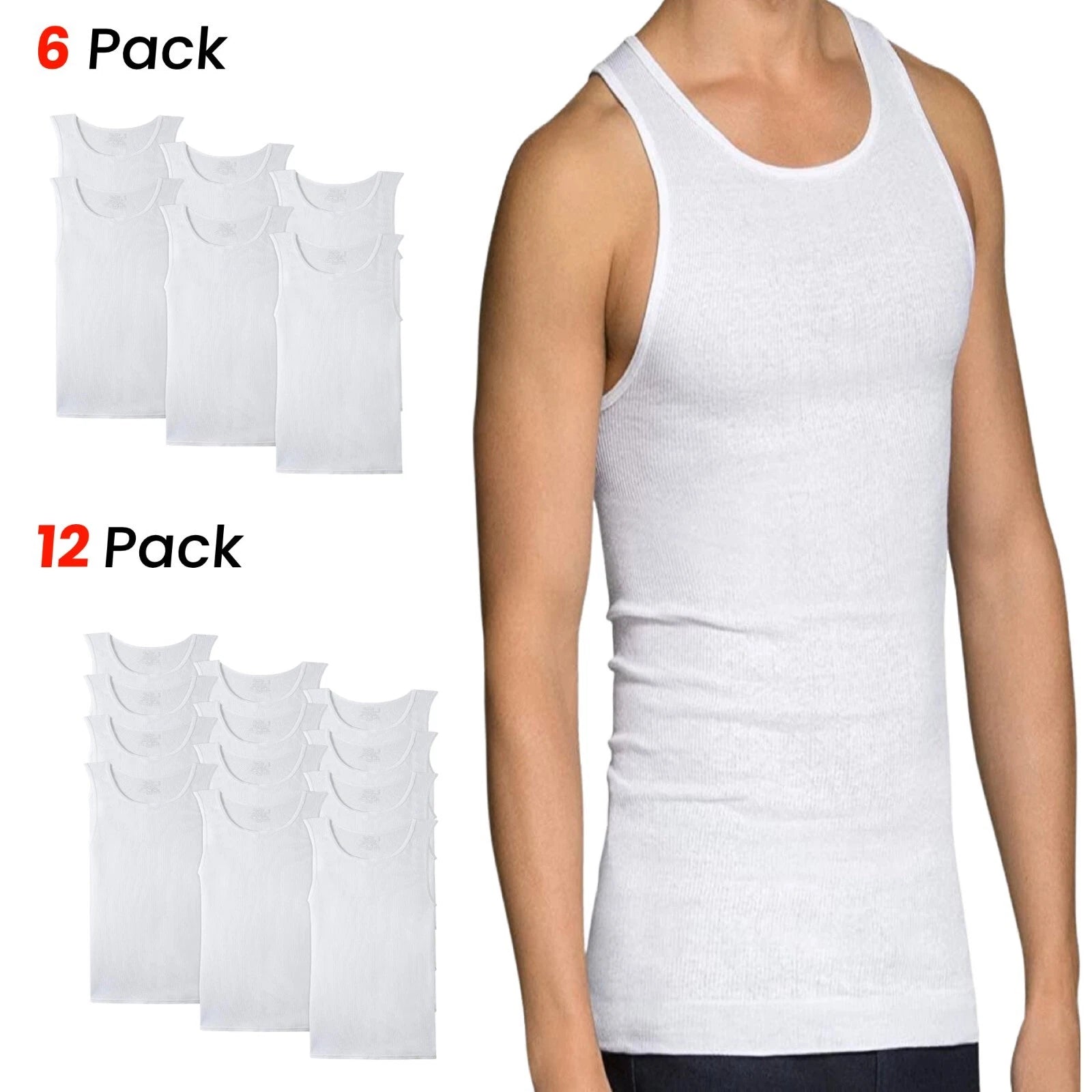 Fruit of The Loom Men's Wife Beater Tank Top Sleeveless A-Shirt Undershirt