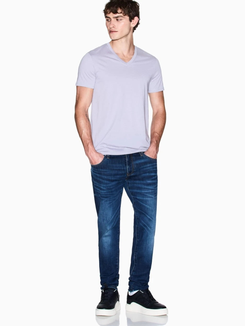 Armani Exchange Men's Short Sleeve Pima Cotton V-Neck T-Shirt, Lilac Gray, XL